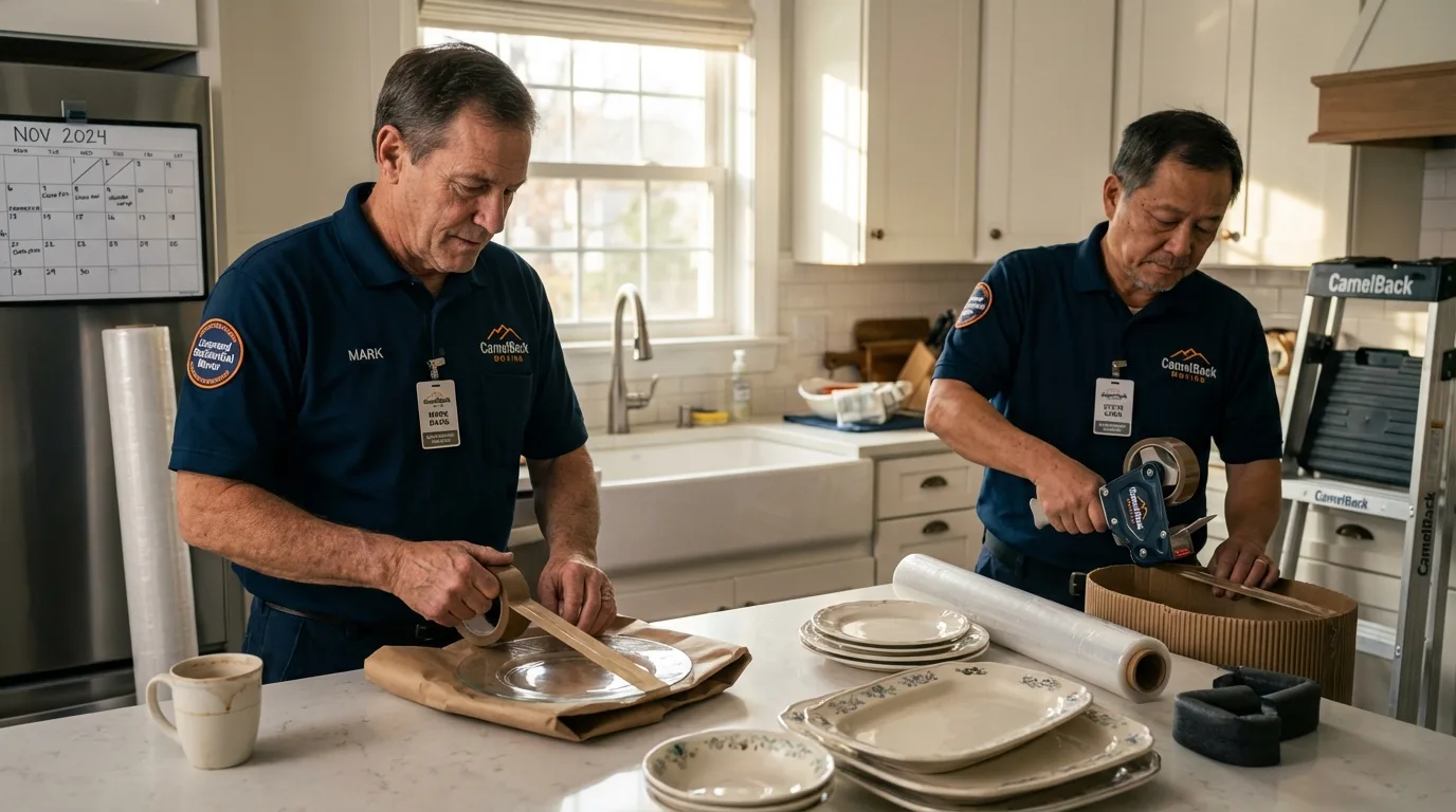 Professional crew packing kitchen dishware in Atoka, OK
